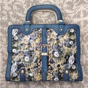 Nicole Lee Blue Floral Mixed Media Top-Handle Satchel Bag Handbag NO STRAP